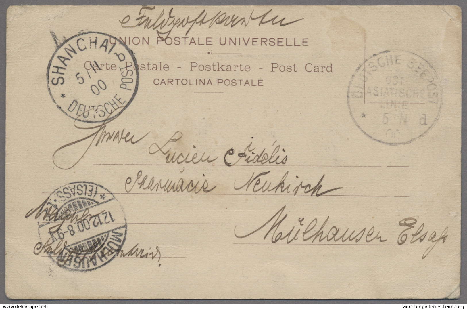 Deutsche Post In China - Stempel: 1900, DEUTSCHE SEEPOST, Ansichtskarte Aus Shan - Chine (bureaux)