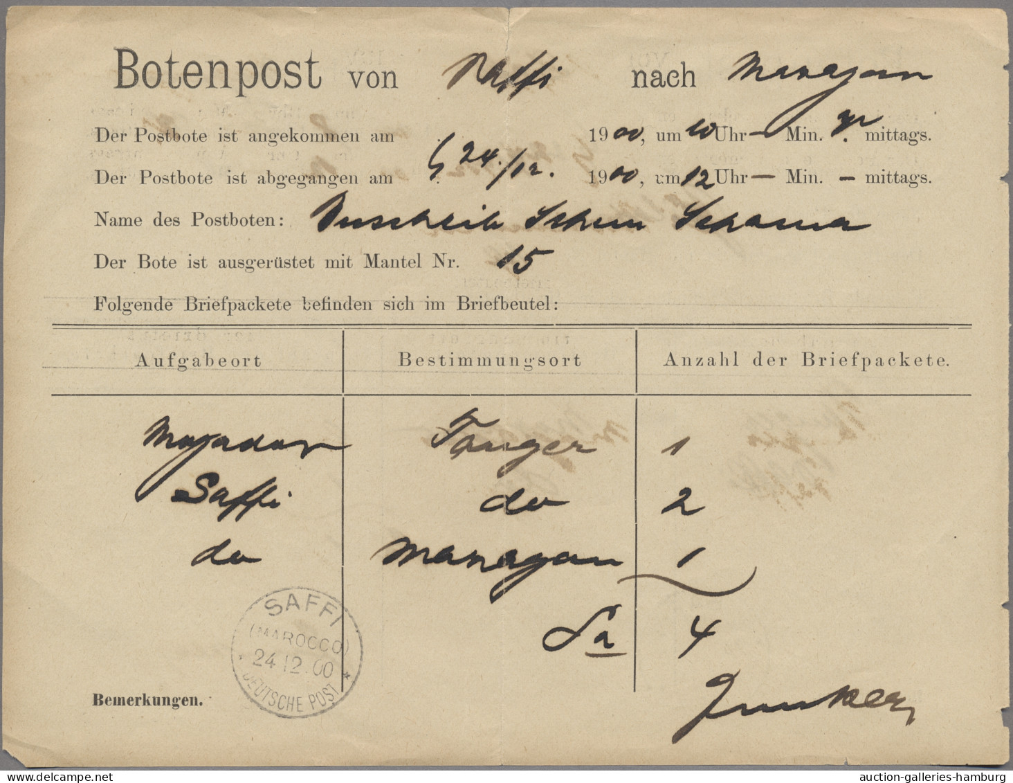 Deutsche Post In Marokko - Besonderheiten: 1900, BOTENPOST, Zweiseitig Gedruckte - Marruecos (oficinas)