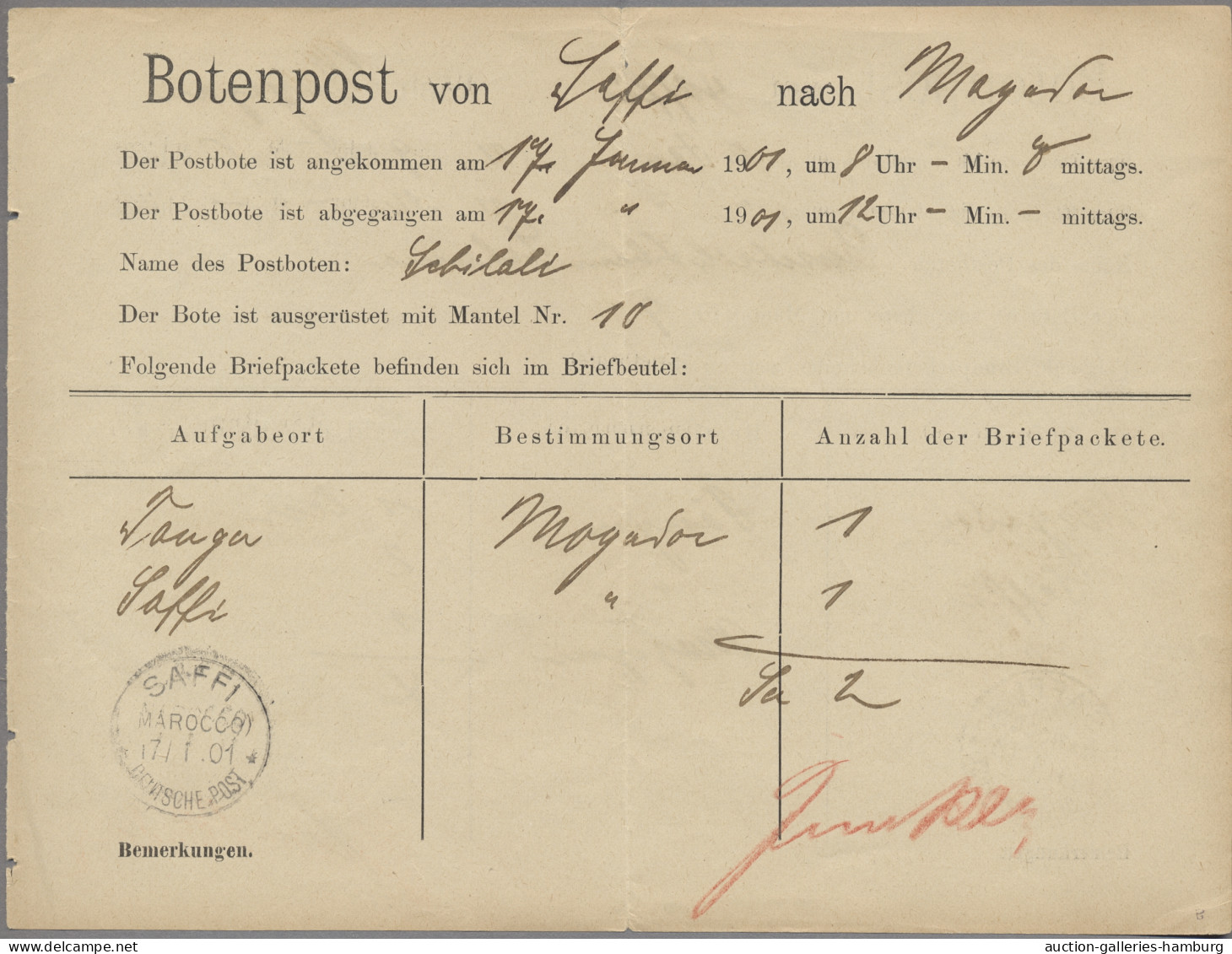 Deutsche Post In Marokko - Besonderheiten: 1901, BOTENPOST, Zweiseitig Gedruckte - Maroc (bureaux)