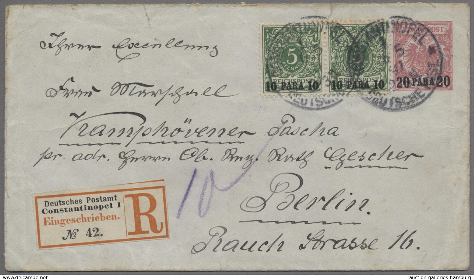 Deutsche Post In Der Türkei: 1897, Ganzsachenumschlag, Krone / Adler 10 Pfg. Mit - Turkey (offices)