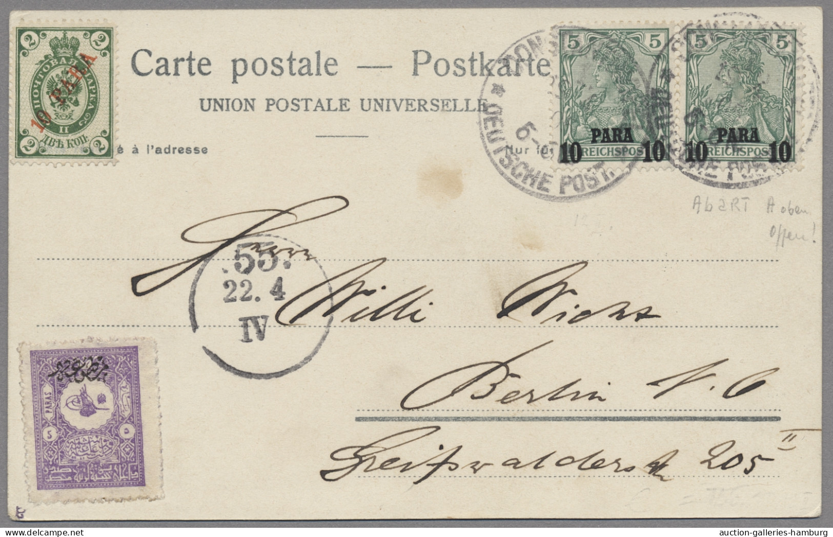 Deutsche Post In Der Türkei: 1904-1905, Germania Reichspost Mit Überdruck, Vier - Turquie (bureaux)