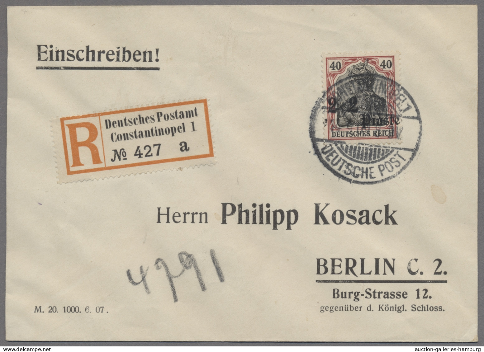 Deutsche Post In Der Türkei: 1909, Deutsches Reich Mit Wz., 40 Pfg. Germania Dun - Turquia (oficinas)