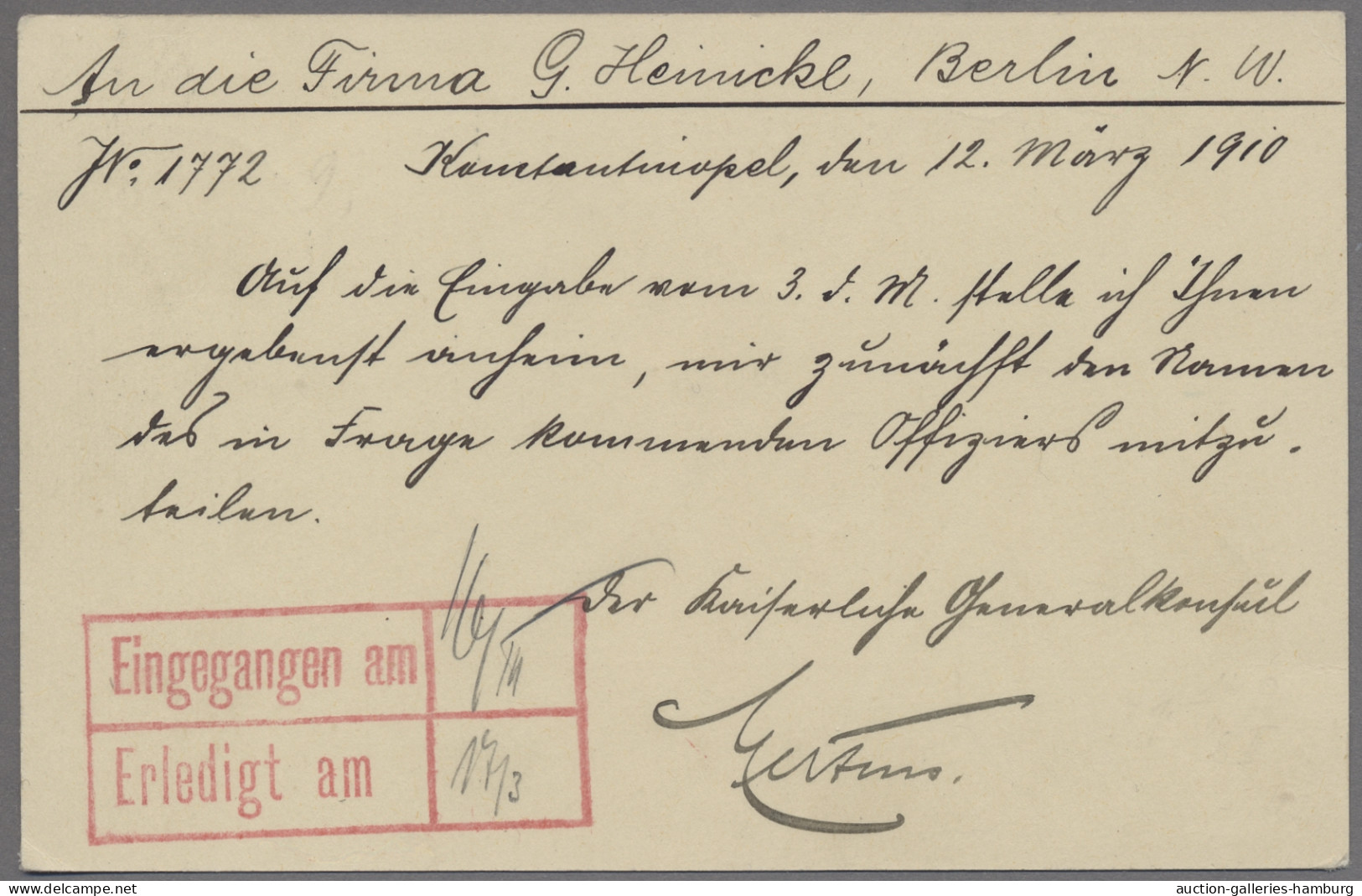 Deutsche Post In Der Türkei - Ganzsachen: 1910, Germania 10 Pfg. Mit Aufdruck "2 - Turquie (bureaux)