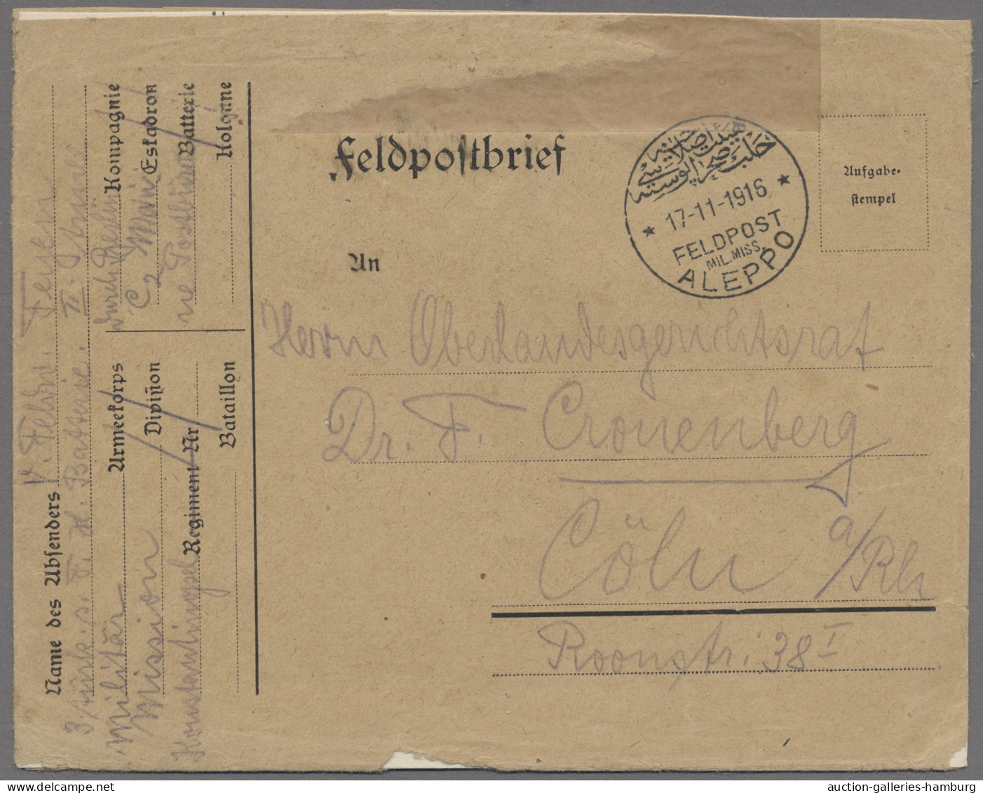 Militärmission: 1916-1918, Sechs Sehr Interessante Belege, Dabei Ein Feldpostbri - Turkey (offices)