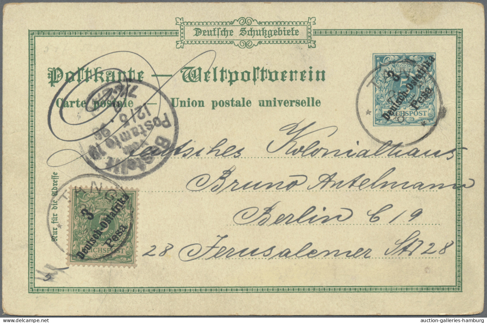 Deutsch-Ostafrika - Ganzsachen: 1898, 3 P. Auf 5 Pfg. Privatganzsachenkarte "Gru - África Oriental Alemana