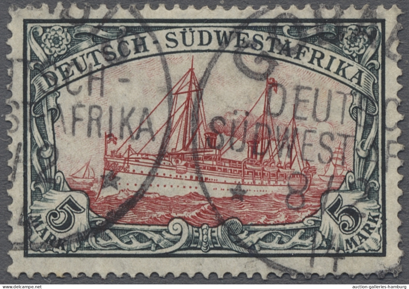 Deutsch-Südwestafrika: 1906, Kaiseryacht Mit Wz. 1, 5 Mark Grünschwarz / Dunkelk - German South West Africa