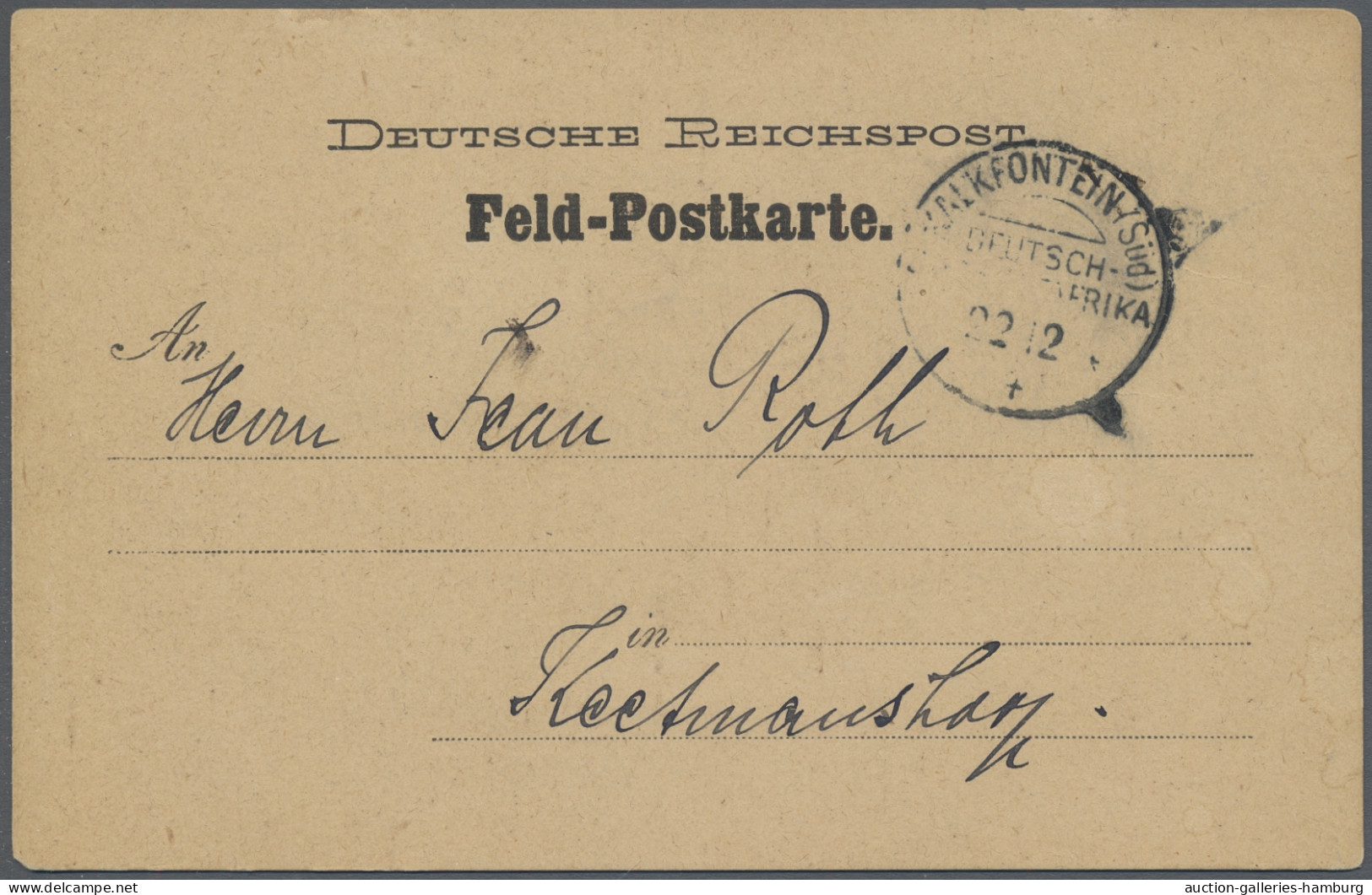 Deutsch-Südwestafrika - Stempel: 1914, Feldpostkarte 1. Weltkrieg, Innerhalb Von - German South West Africa