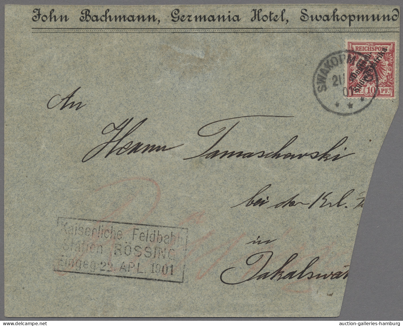 Deutsch-Südwestafrika - Stempel: BAHNPOST, RÖSSING, 1901, Krone/Adler, 10 Pfg. A - German South West Africa