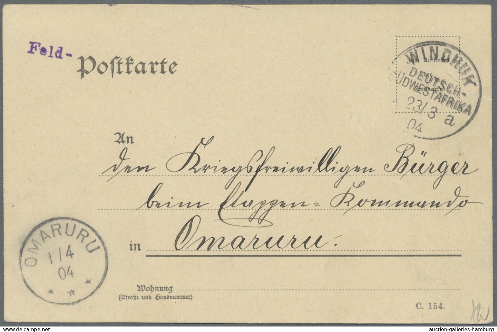 Deutsch-Südwestafrika - Stempel: 1904, HERERO-AUFSTAND, Provisorische Feldpostka - German South West Africa