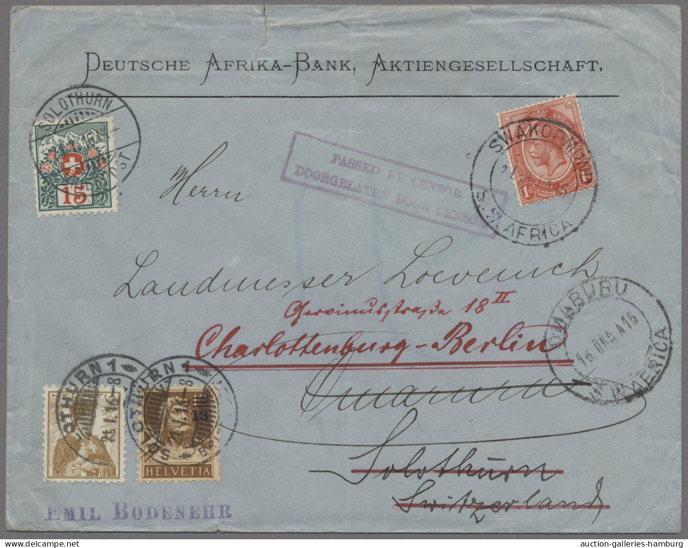 Deutsch-Südwestafrika - Stempel: 1915, SWAKOPMUND, Firmenumschlag, Frankiert Mit - German South West Africa