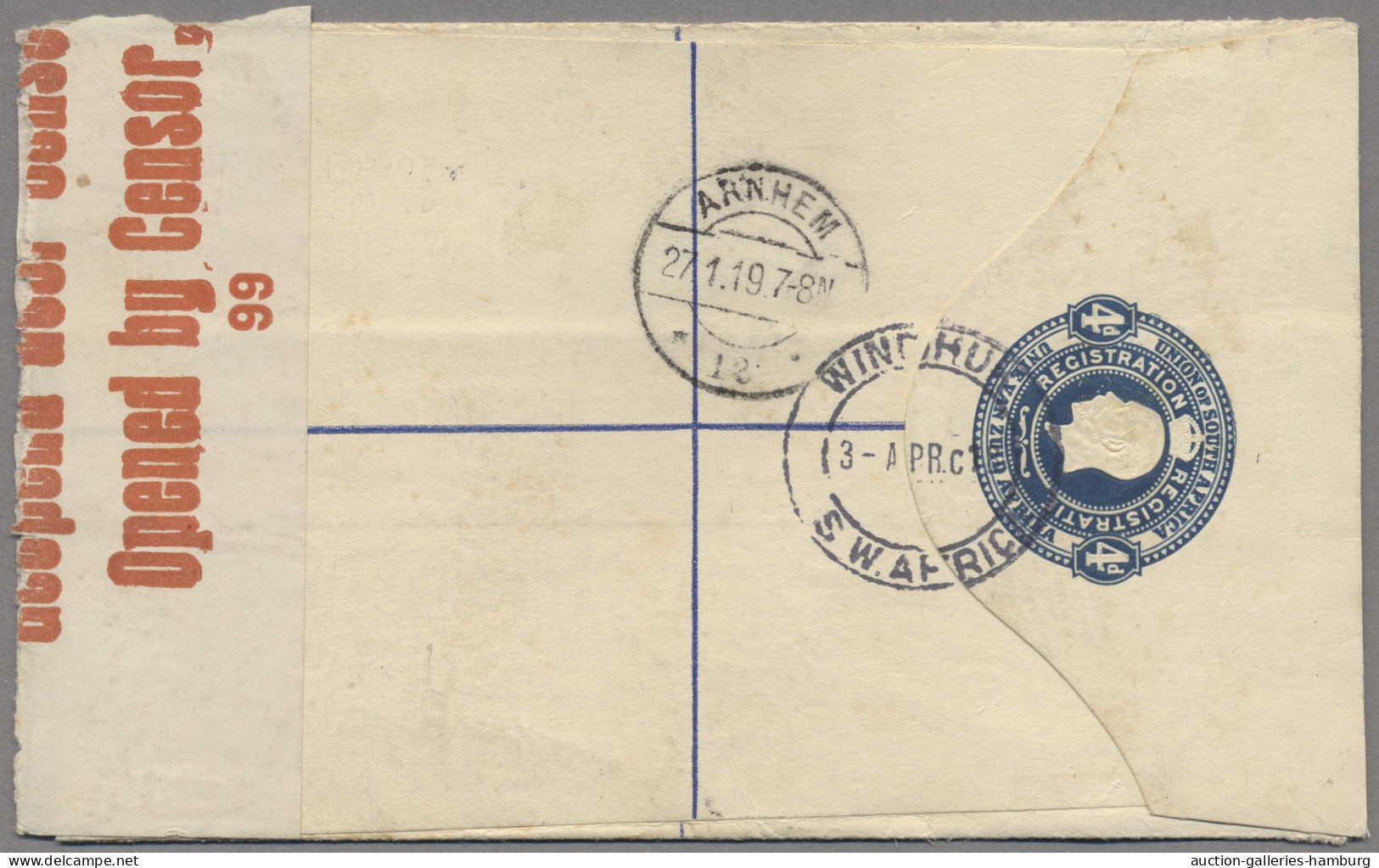 Deutsch-Südwestafrika - Stempel: 1918, WINDHUK, Ganzsachen-Einschreib-Umschlag 4 - África Del Sudoeste Alemana