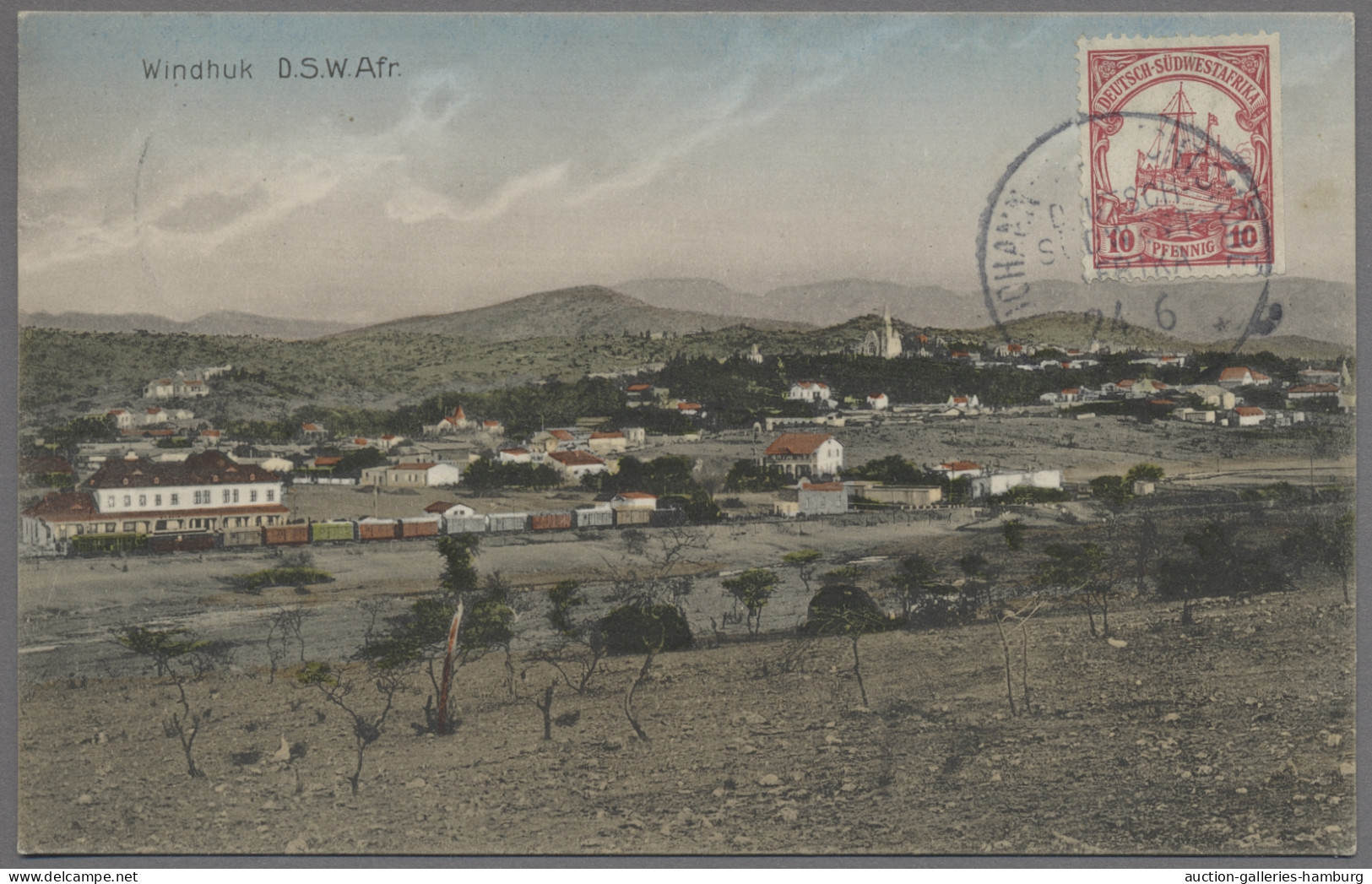 Deutsch-Südwestafrika - Besonderheiten: 1913, Bahnhofsgebäude Windhuk, Motiv Auf - German South West Africa