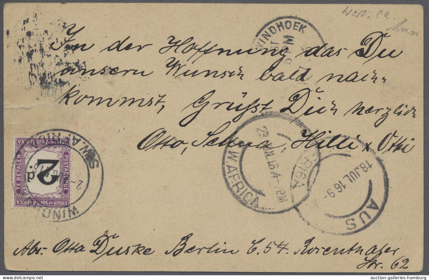 Deutsch-Südwestafrika - Besonderheiten: 1916, 21.4., Kriegsgefangenenpost, Karte - Sud-Ouest Africain Allemand