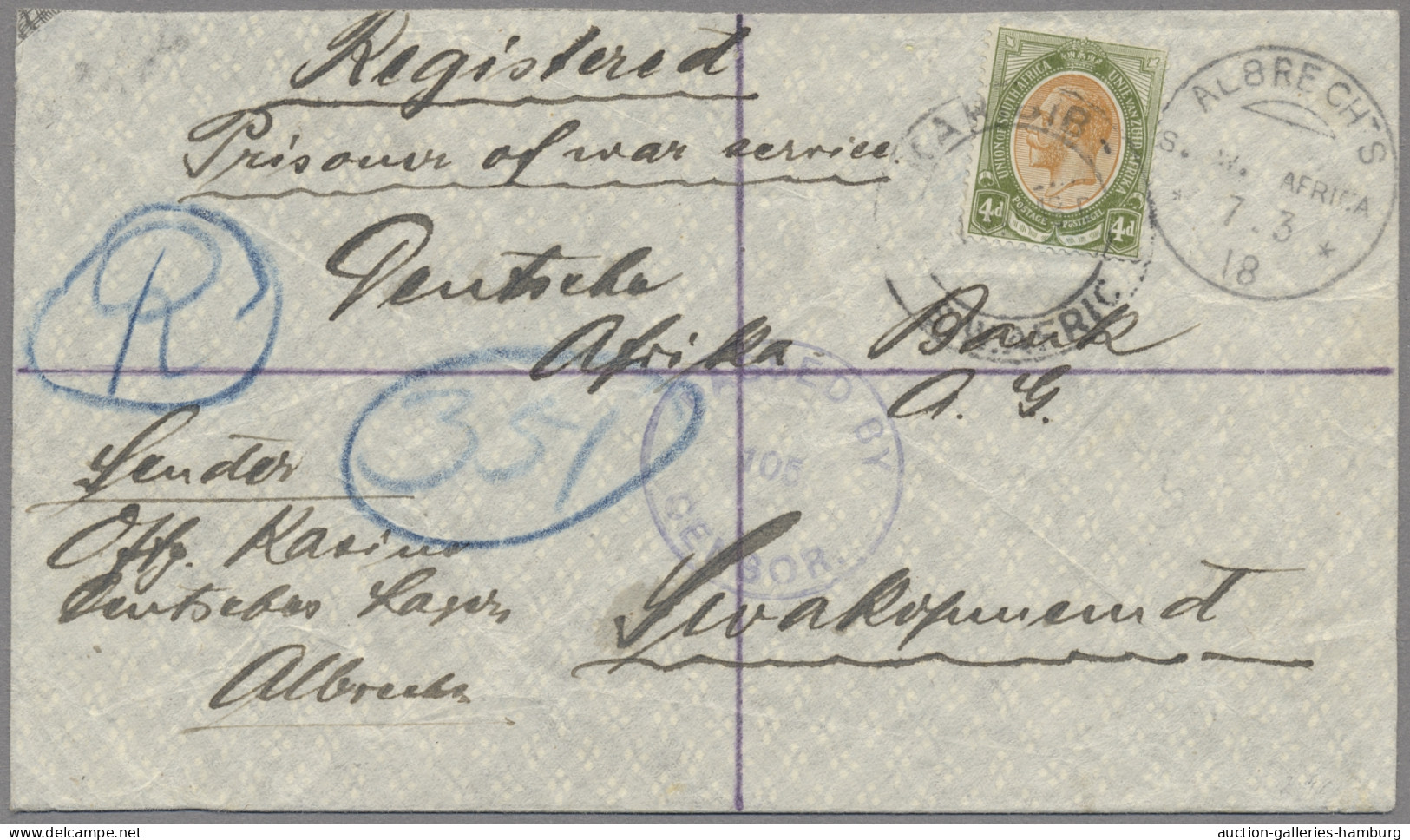 Deutsch-Südwestafrika - Besonderheiten: 1918, Kriegsgefangenenpost, Lager Albrec - German South West Africa