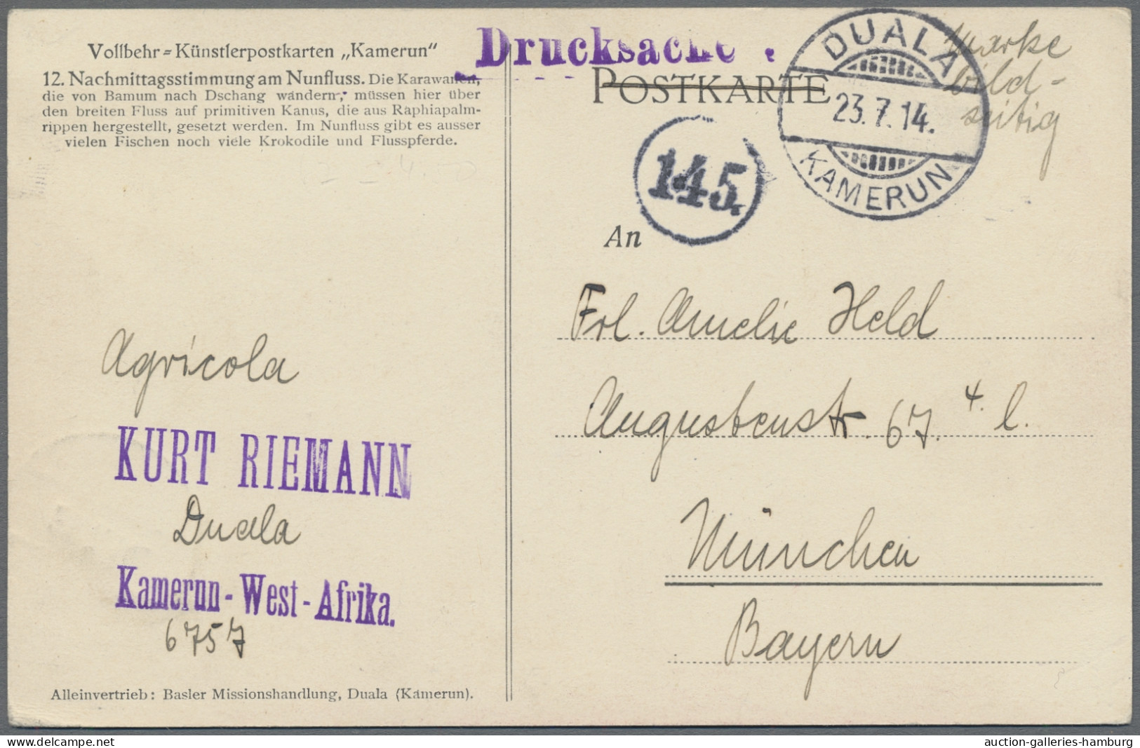 Deutsche Kolonien - Kamerun: 1914, Kaiseryacht, 3 Pfg. Bildseitig Auf AK (Künstl - Camerún