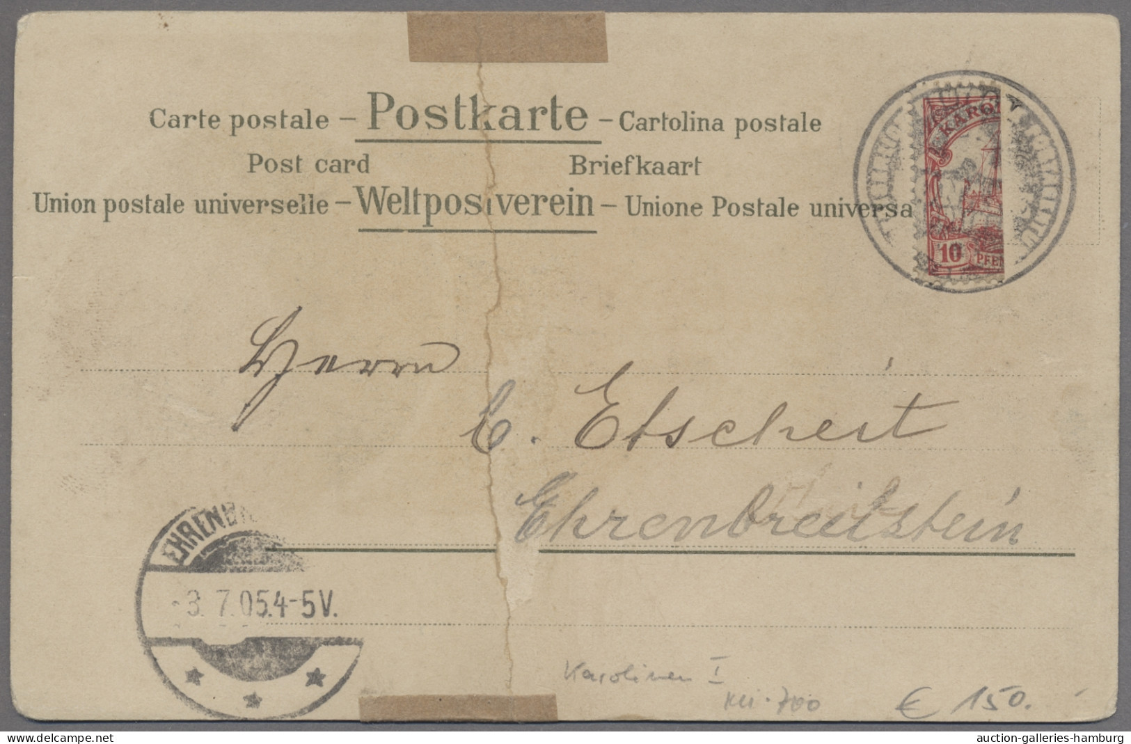 Deutsche Kolonien - Karolinen: 1905, 1. Ponape-Ausgabe / Taifun-Provisorium, Dre - Islas Carolinas