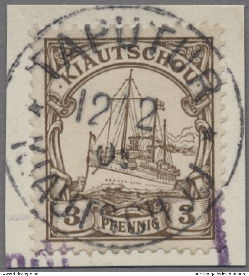 Deutsche Kolonien - Kiautschou - Stempel: TAPUTUR; Kaiseryacht 3 Pfg. Etwertet M - Kiauchau