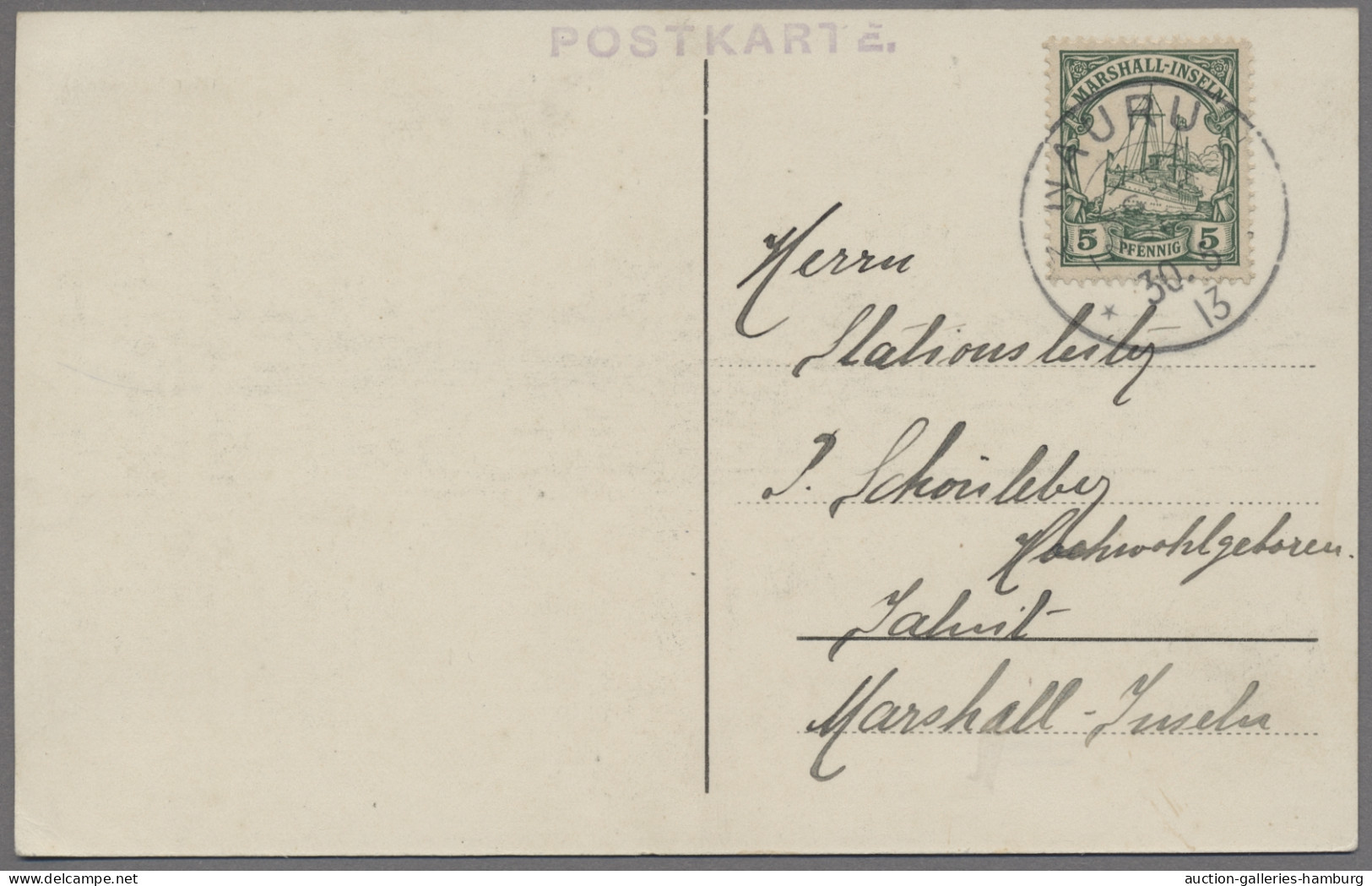 Deutsche Kolonien - Marshall-Inseln - Stempel: 1913, Gruß-Ansichtskarte Aus Naur - Marshall