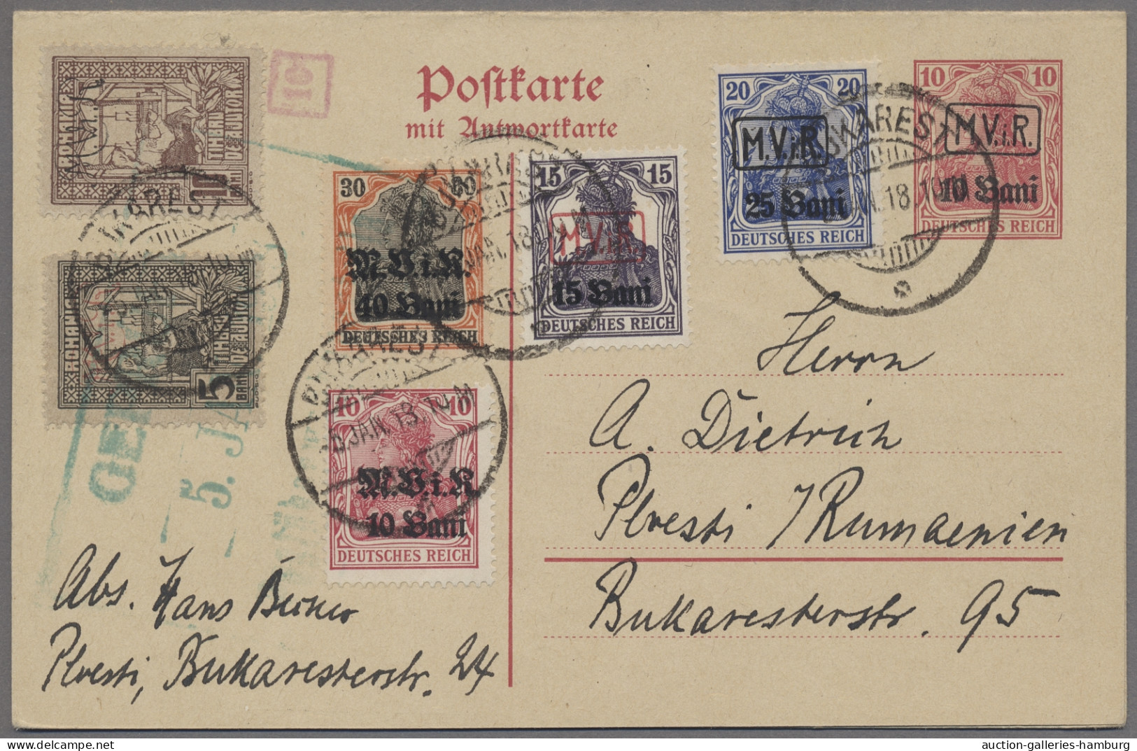 Deutsche Besetzung I. WK: Rumänien - Ganzsachen: 1918, Germania, 10 + 10 Pfg. Mi - Occupation 1914-18