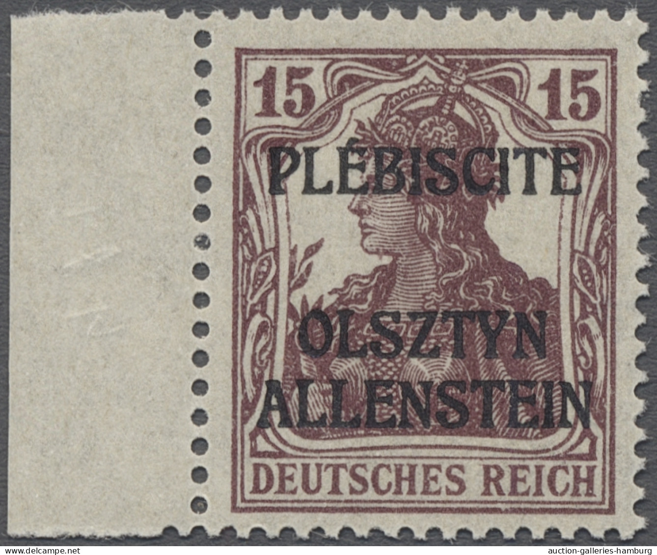 Deutsche Abstimmungsgebiete: Allenstein: 1920, "Siegesmarke", Germania 15 Pfg. I - Autres & Non Classés