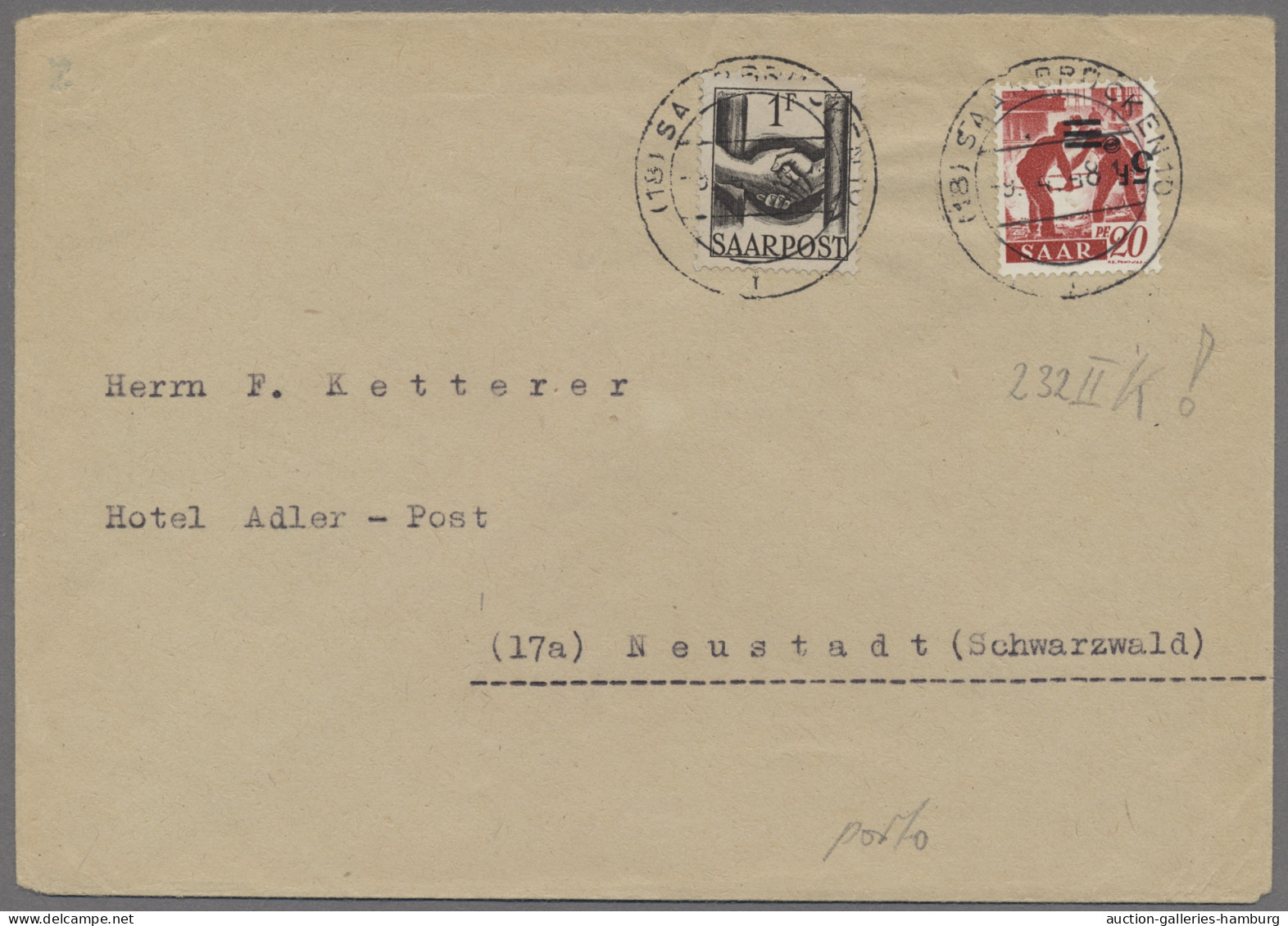 Saarland (1947/56): 1948, Neuauflage, 5 F. Auf 20 Pfg. Karminrot, Kopfstehender - Lettres & Documents