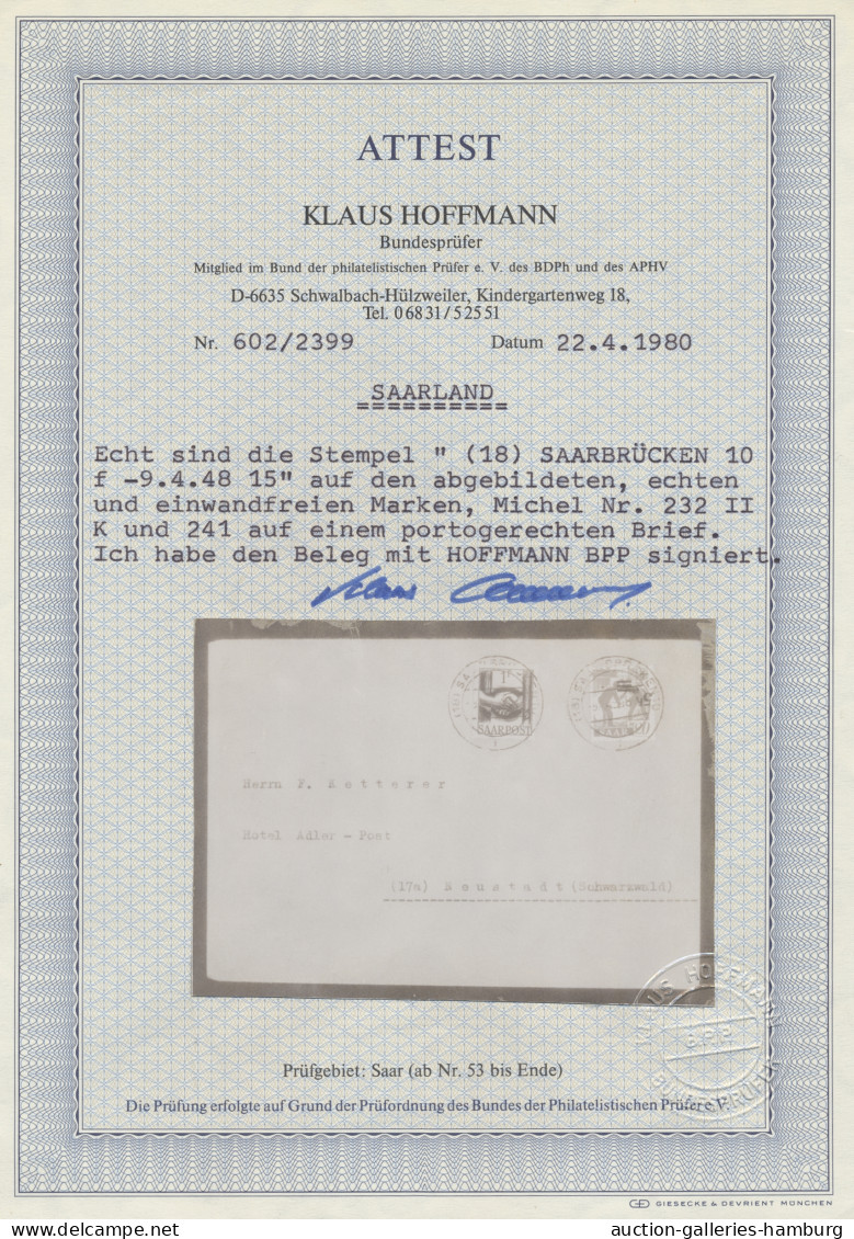 Saarland (1947/56): 1948, Neuauflage, 5 F. Auf 20 Pfg. Karminrot, Kopfstehender - Lettres & Documents