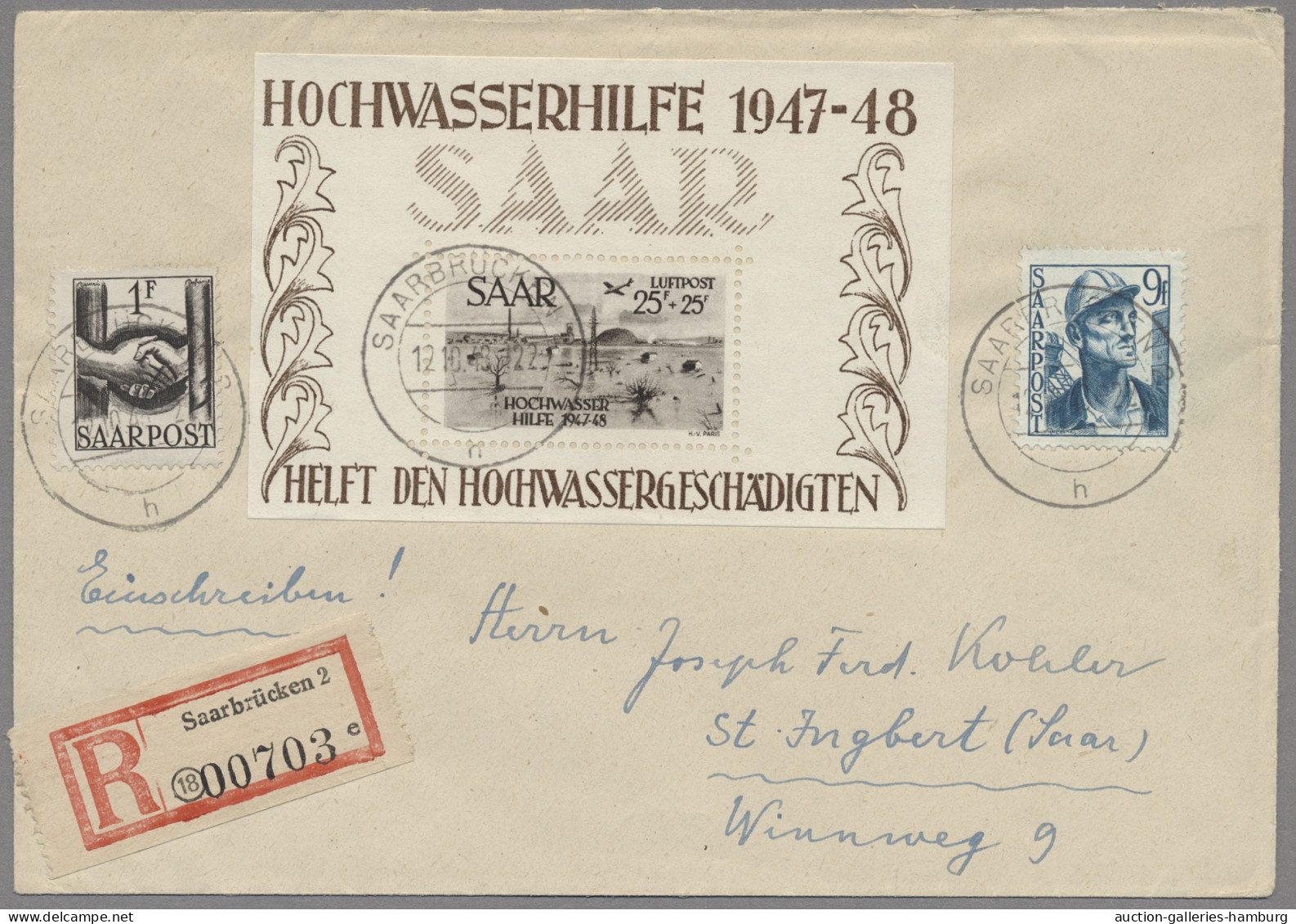 Saarland (1947/56): 1948, Hochwasserhilfe, Beide Blocks Als Einschreibbriefe Vom - Unused Stamps