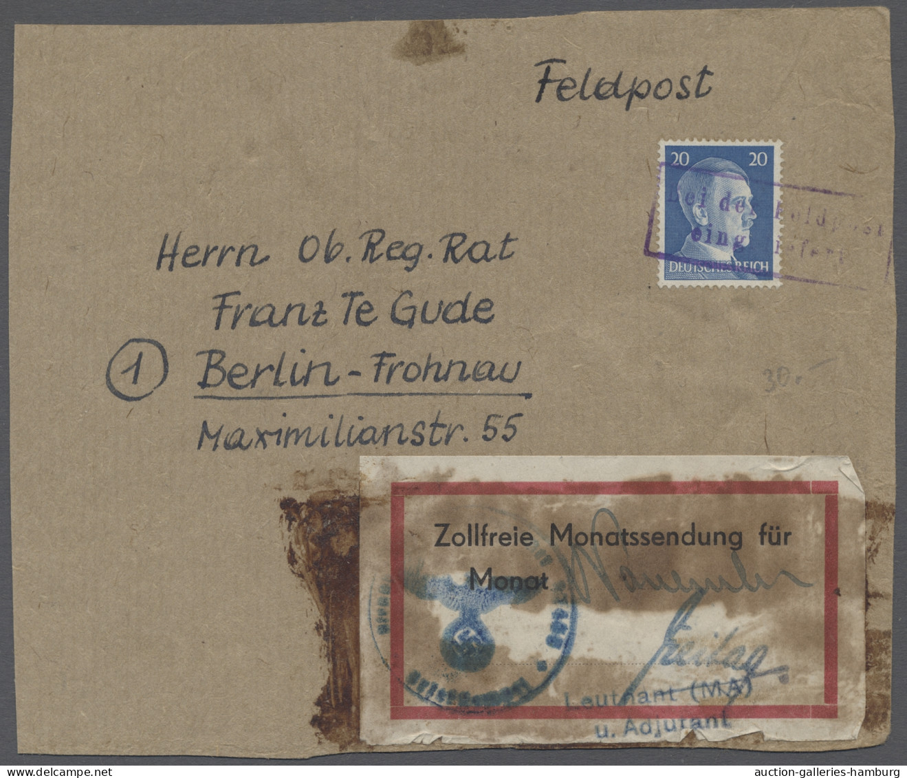 Feldpost 2. Weltkrieg: 1942 (ca.), Feldpost-Päckchenadresse Mit Gedrucktem Aufkl - Otros
