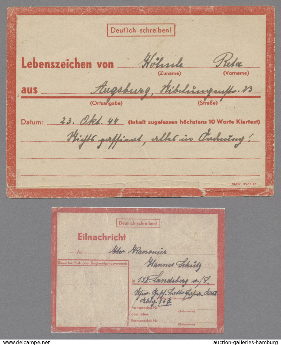 Feldpost 2. Weltkrieg: 1944, Eilnachrichtenkarten, Grün, Lila, Rot, Insges. 6 St - Autres