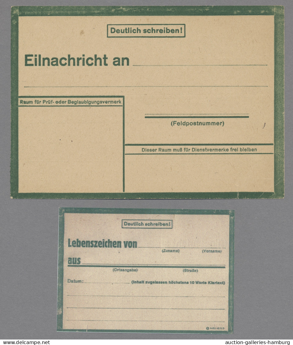 Feldpost 2. Weltkrieg: 1944, Eilnachrichtenkarten, Grün, Lila, Rot, Insges. 6 St - Autres