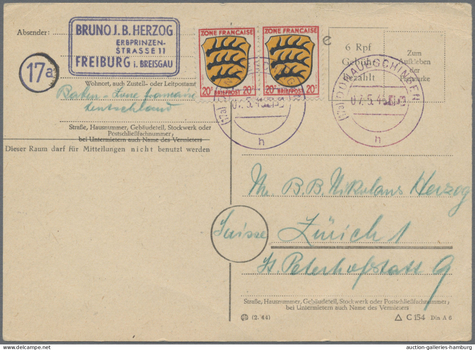 Alliierte Besetzung - Behelfsausgaben: Französische Zone: 1946, OPD Freiburg, "6 - Other & Unclassified