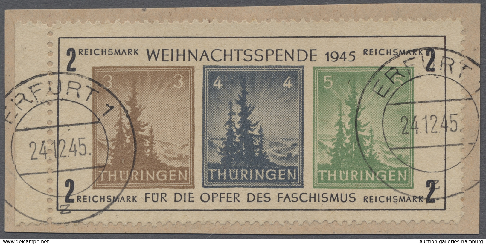 Sowjetische Zone - Thüringen: 1945, Weihnachtsblock, Die Gute Papiersorte "t" (g - Autres & Non Classés