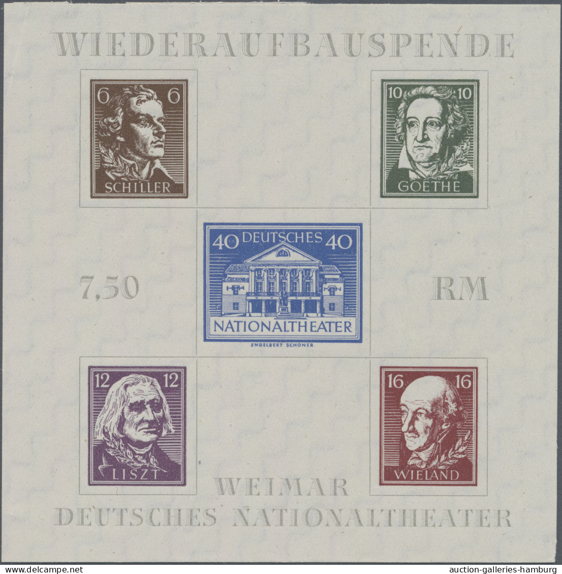 Sowjetische Zone - Thüringen: 1946, Nationaltheater-Block Als Probedruck Auf Wei - Autres & Non Classés