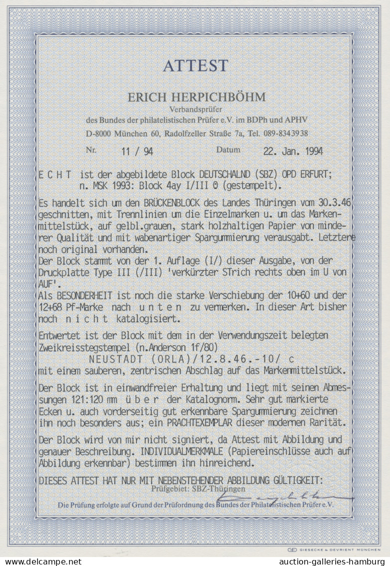 Sowjetische Zone - Thüringen: 1946, Brückenblock Mit Trennlinien Um Die Einzelma - Other & Unclassified