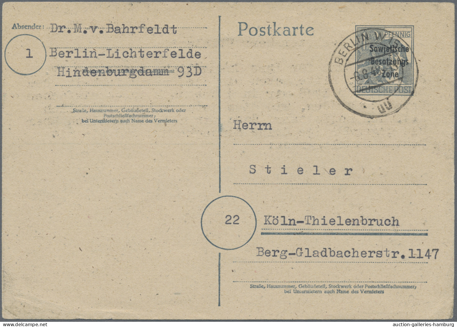 Berlin - Vorläufer: 1948, SBZ-Ganzsachenkarte 12 Pfg. Maschinenaufdruck Bedarfsg - Cartas & Documentos