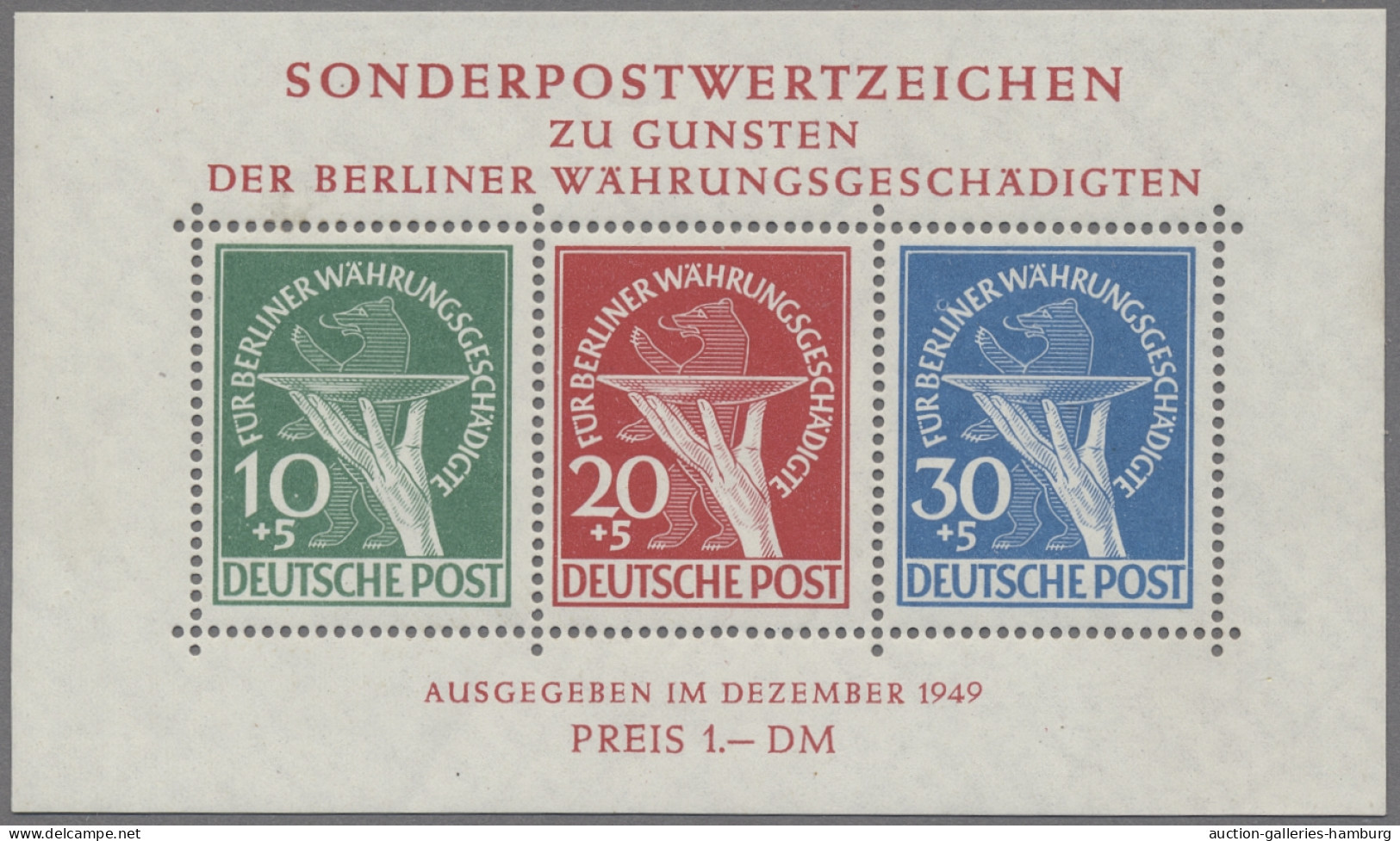 Berlin: 1949, Währungsgeschädigten-Block Postfrisch Mit Einigen Leichten Bügen. - Neufs