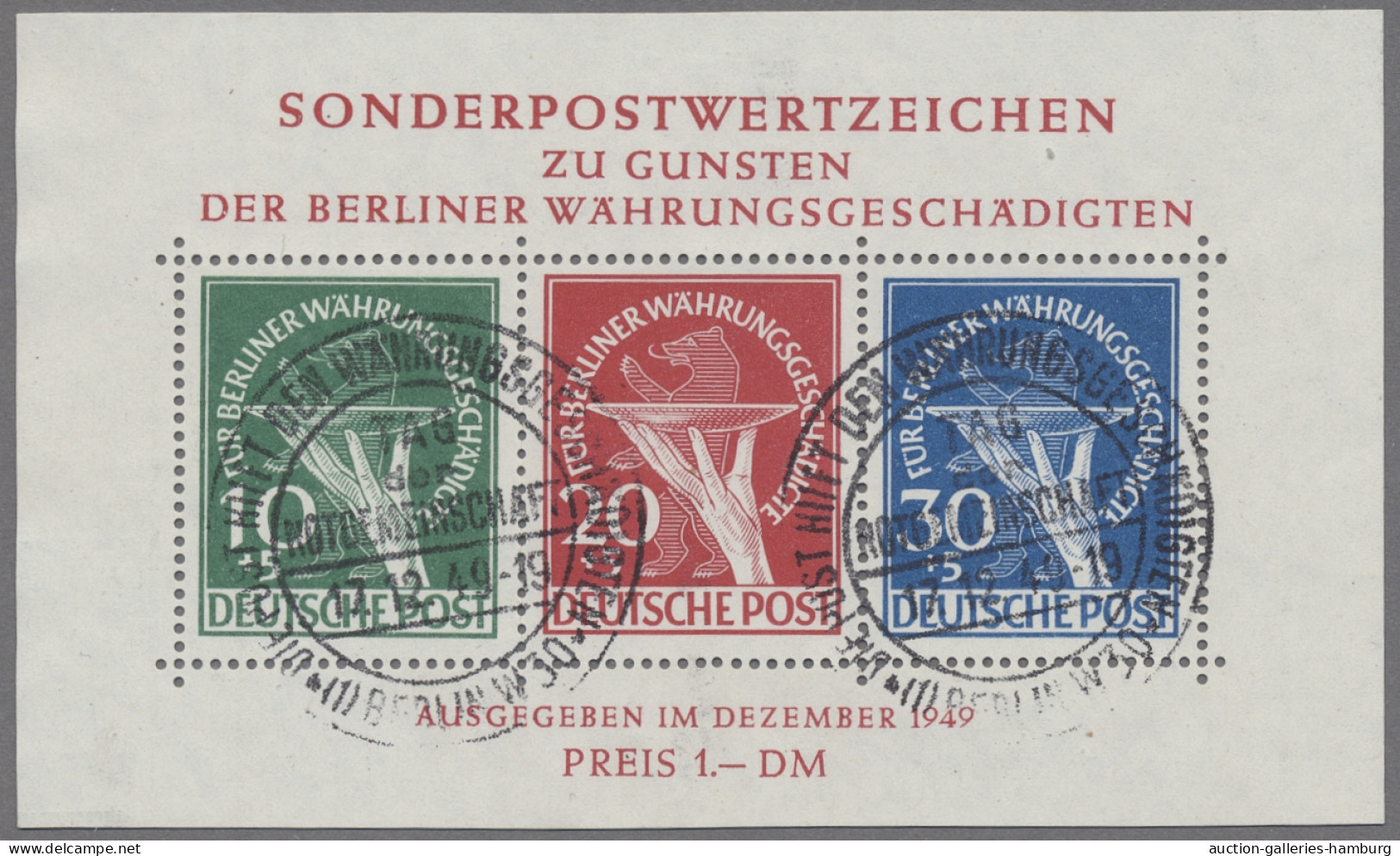 Berlin: 1949, Währungsgeschädigten-Block Entwertet Mit Entsprechendem Sonderstem - Oblitérés