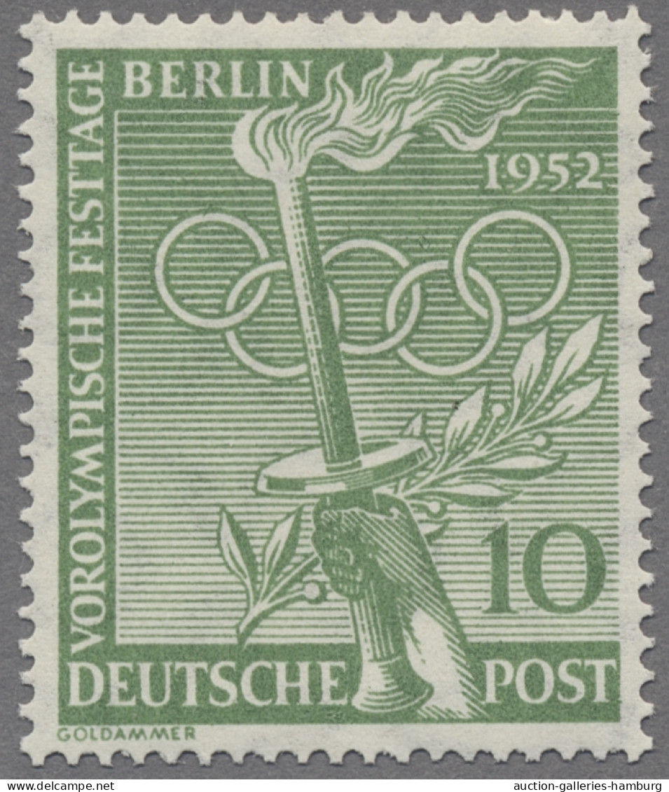 Berlin: 1952, 10 Pfg. Vorolympiade, Postfrisch, Mit Waagerechter Gummiriffelung, - Neufs