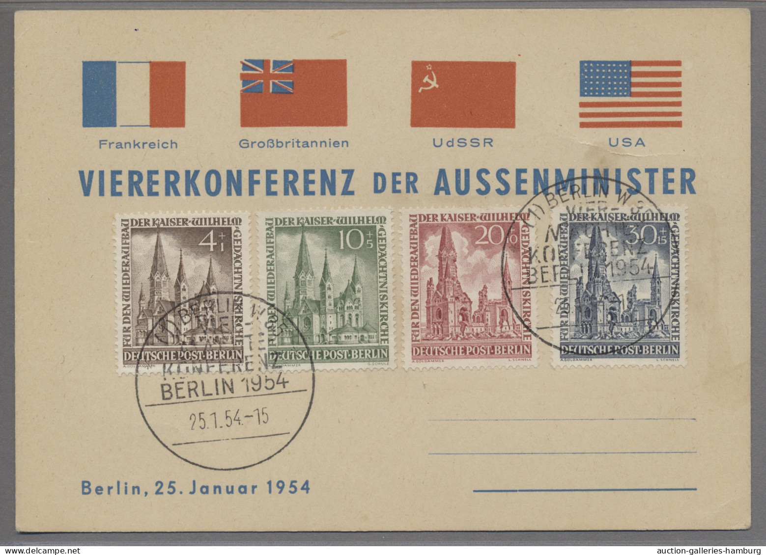 Berlin: 1953, "Kaiser-Wilhelm-Gedächtniskirche" 4 Werte Komplett, Entwertet Mit - Covers & Documents