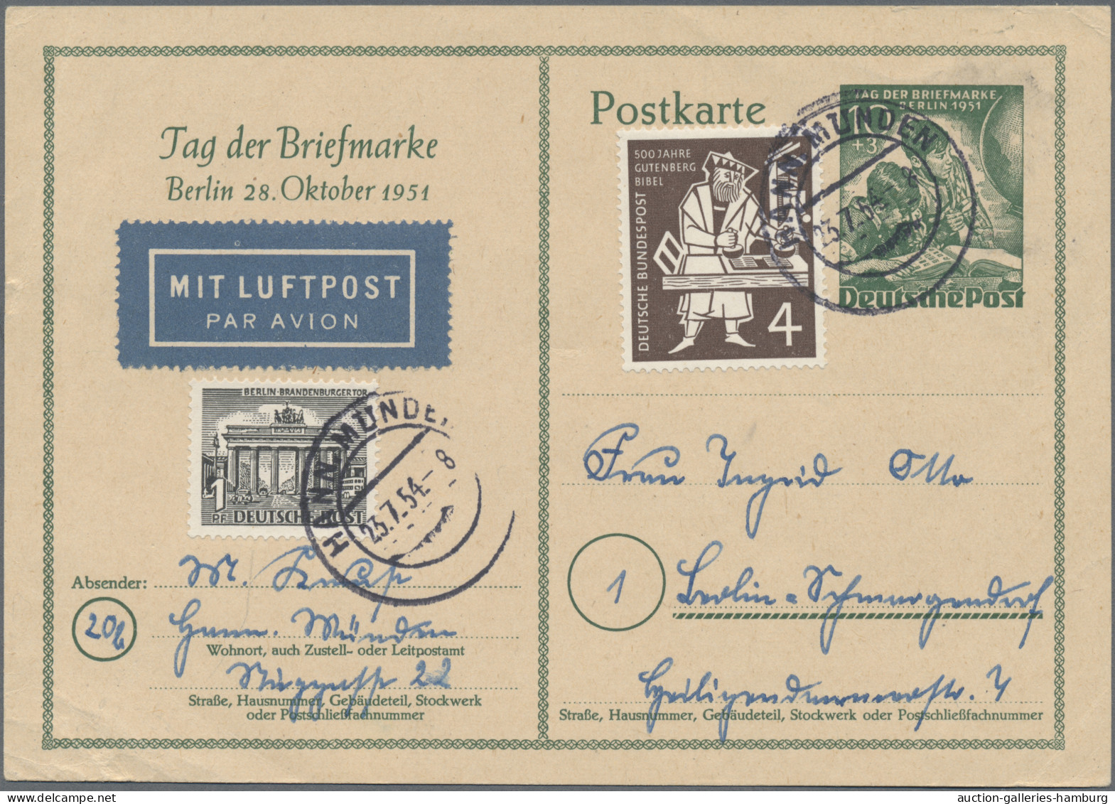 Berlin - Ganzsachen: 1951, 10 Pfg. Tag Der Briefmarke, Ganzsachenkarte Mit Zusat - Otros & Sin Clasificación