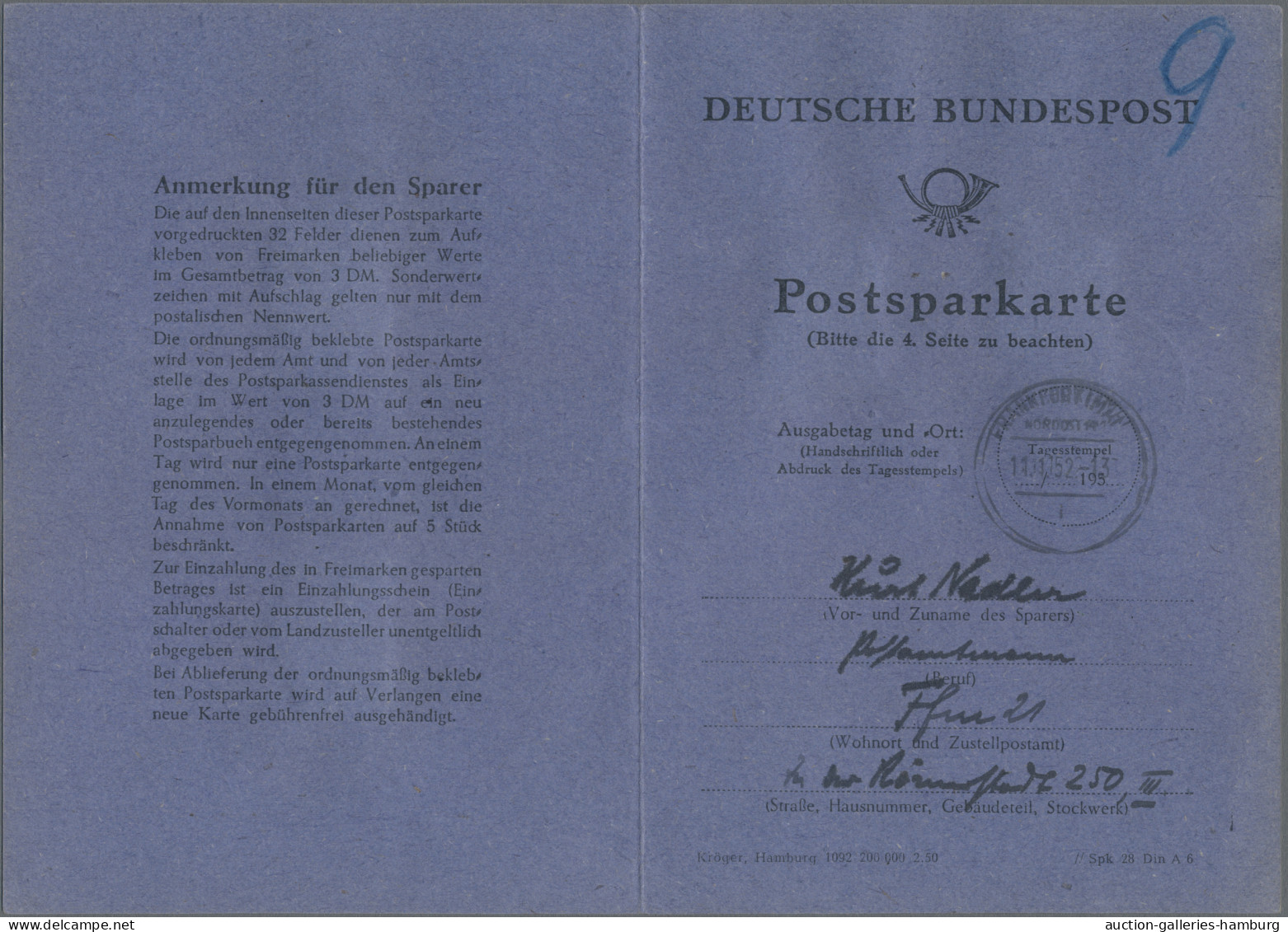 Bizone: 1951, 3 DM In Bauten-Marken Als Einzahlungsbestätigung Auf Postsparkarte - Other & Unclassified