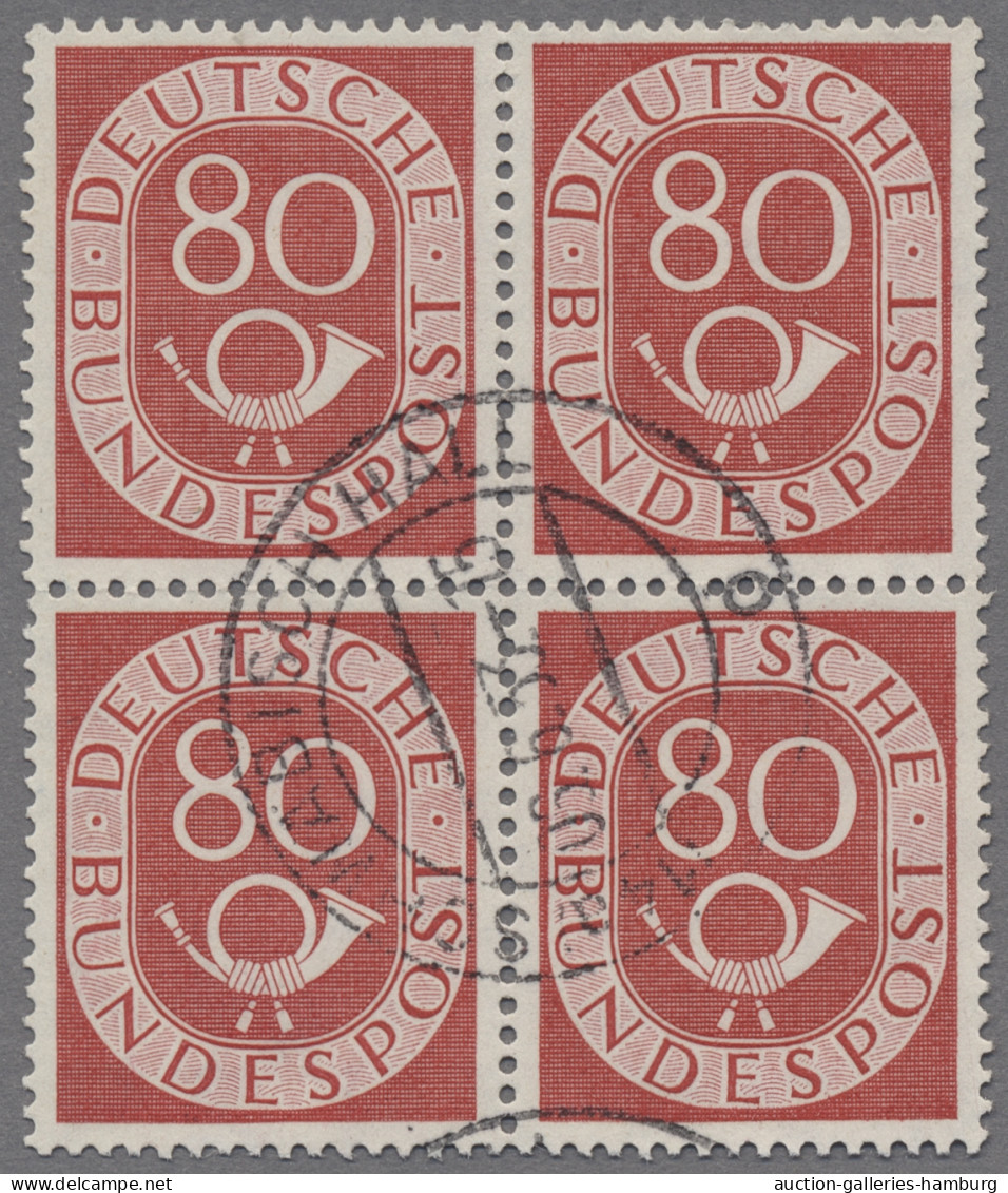 Bundesrepublik Deutschland: 1952, 80 Pf. Posthorn Im Viererblock Gestempelt, Fot - Usados