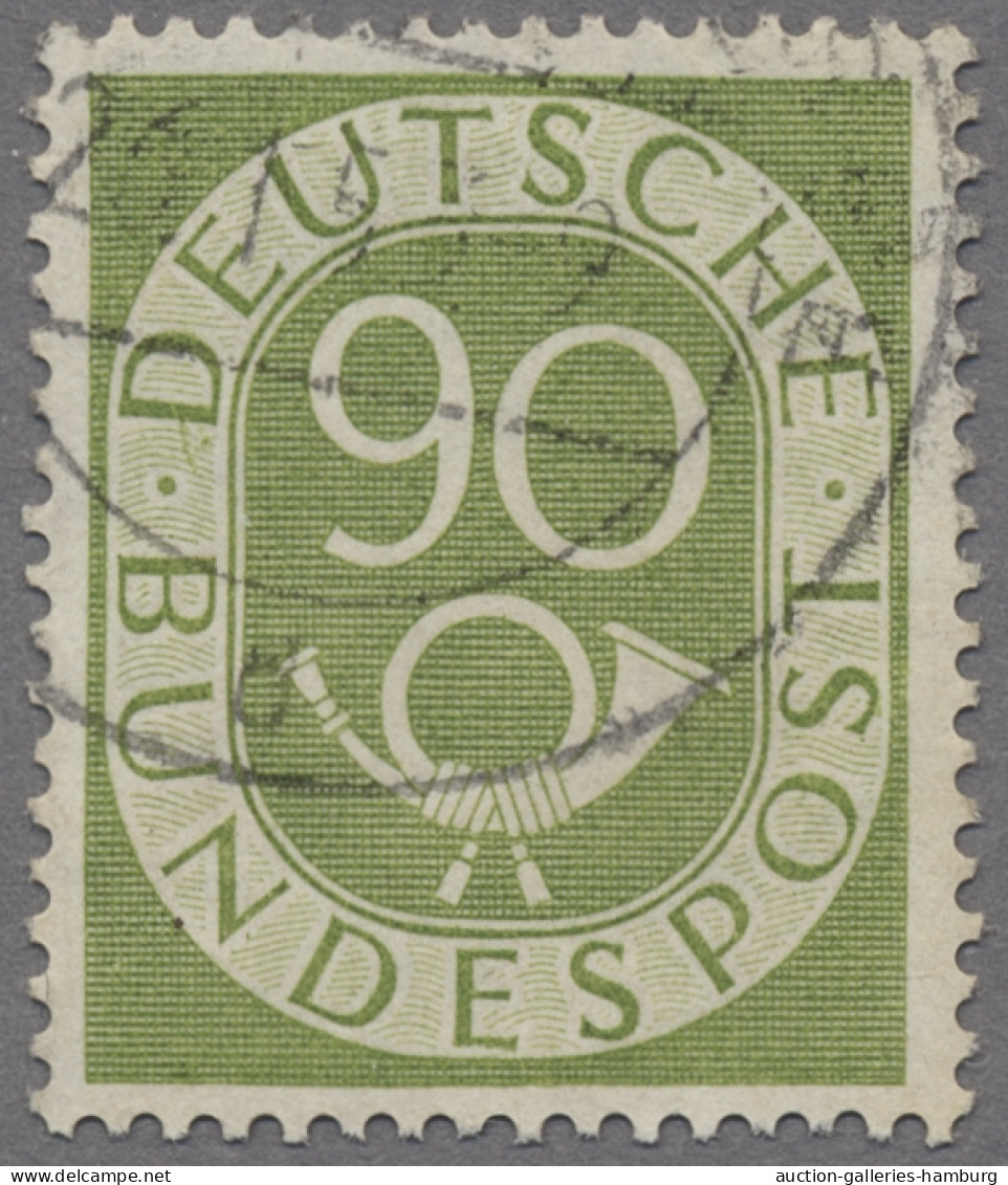Bundesrepublik Deutschland: 1952, 90 Pf. Posthorn Mit Plattenfehler "zwei Grüne - Usados
