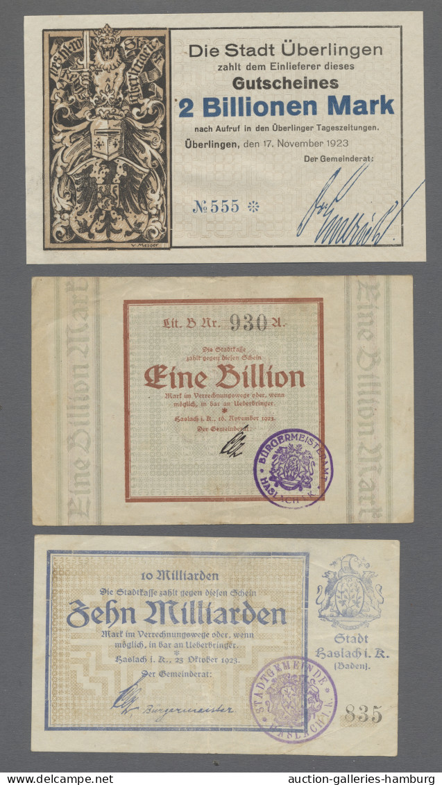 Deutschland - Notgeld - Baden: HASLACH/ÜBERLINGEN; 1923, Partie Von 3 Notgeldsch - [11] Local Banknote Issues