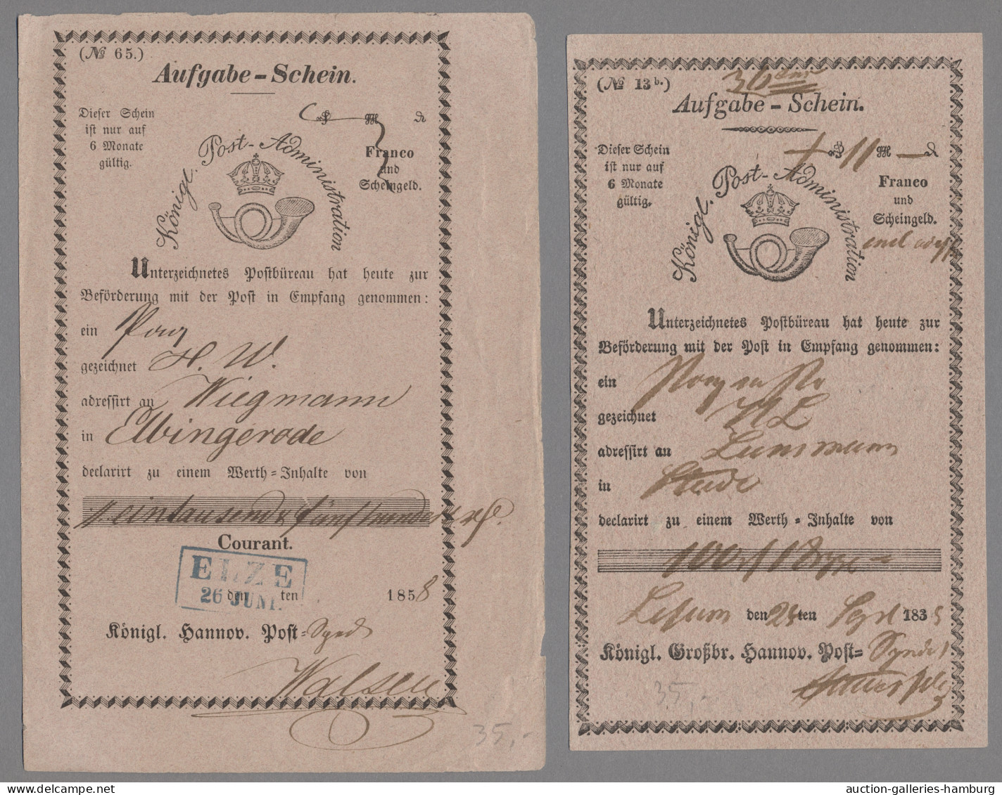 Hannover - Vorphilatelie: 1835-1874, Sammlung Von 29 Post-Aufgabescheinen Bzw. P - Prephilately