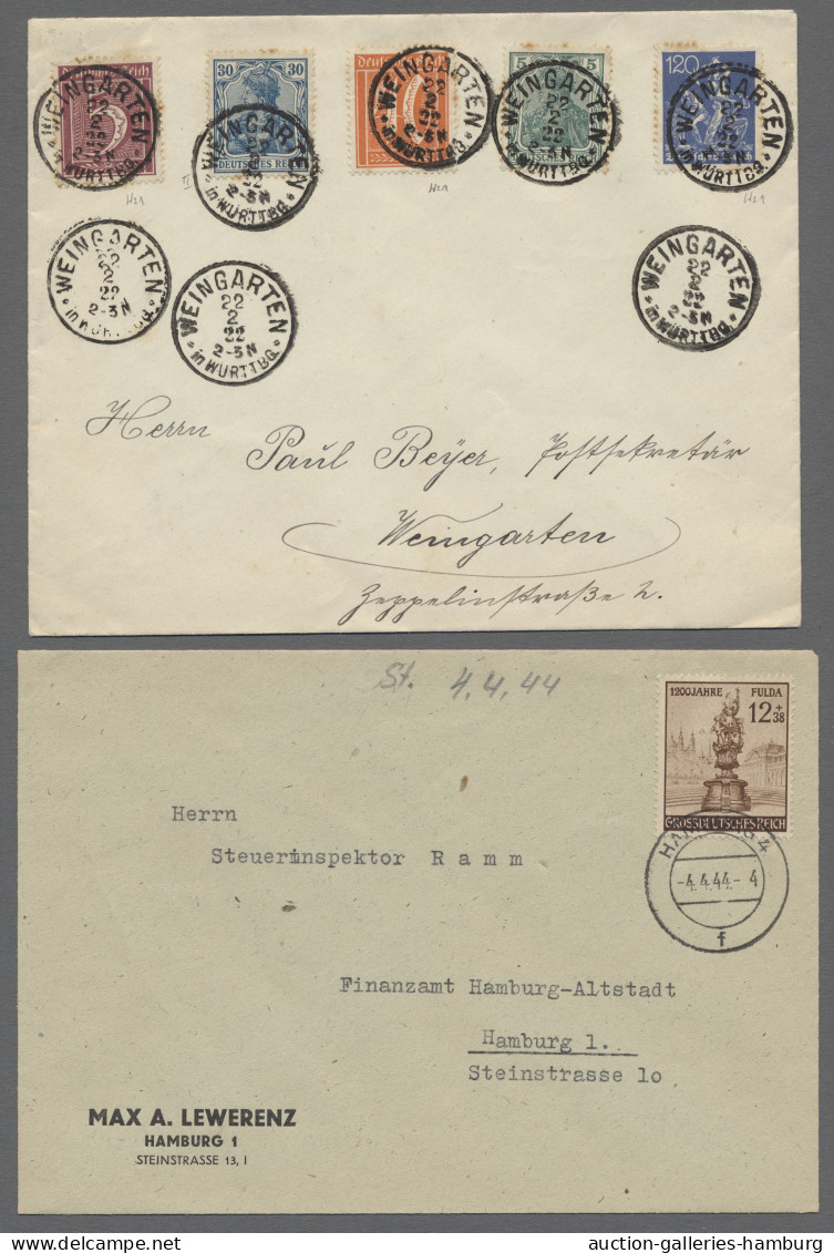 Deutsches Reich: 1922/1944, BELEGE MIT "SCHNAPSZAHLEN", 17 Belege Und Briefvorde - Collections