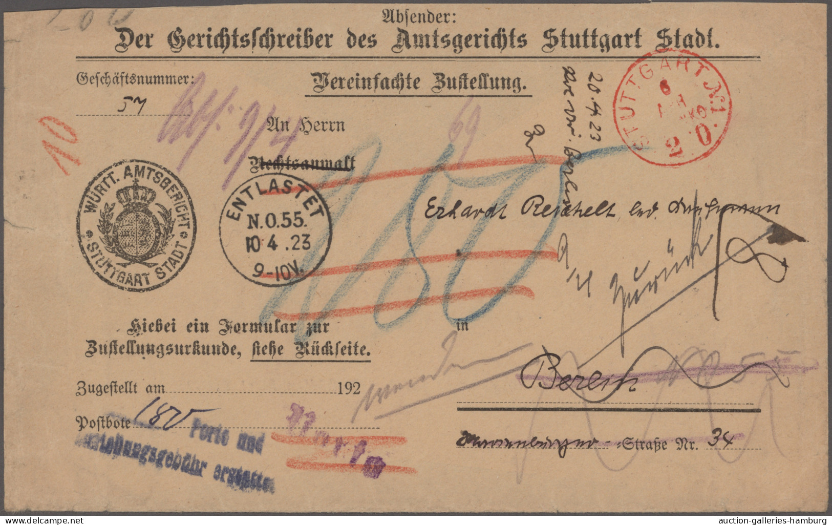 Deutsches Reich - Inflation: 1923, Roter FRANKO-Stempel Von Stuttgart, Lot Von D - Colecciones