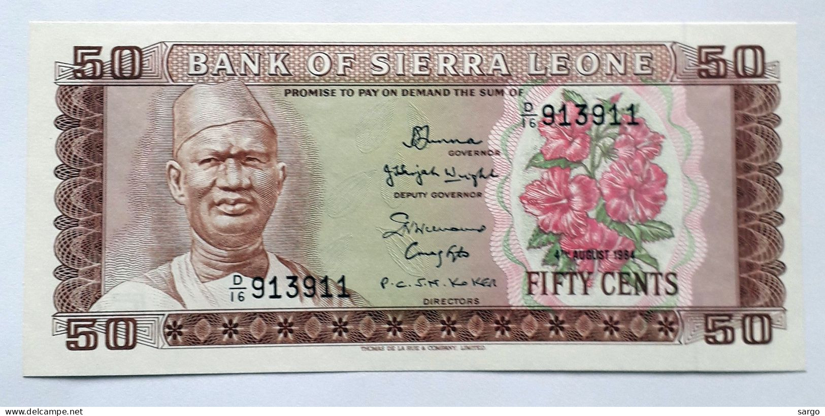 SIERRA LEONE  - 50 CENTS - P 4E  (1984) - UNC -  BANKNOTES - PAPER MONEY - Sierra Leona