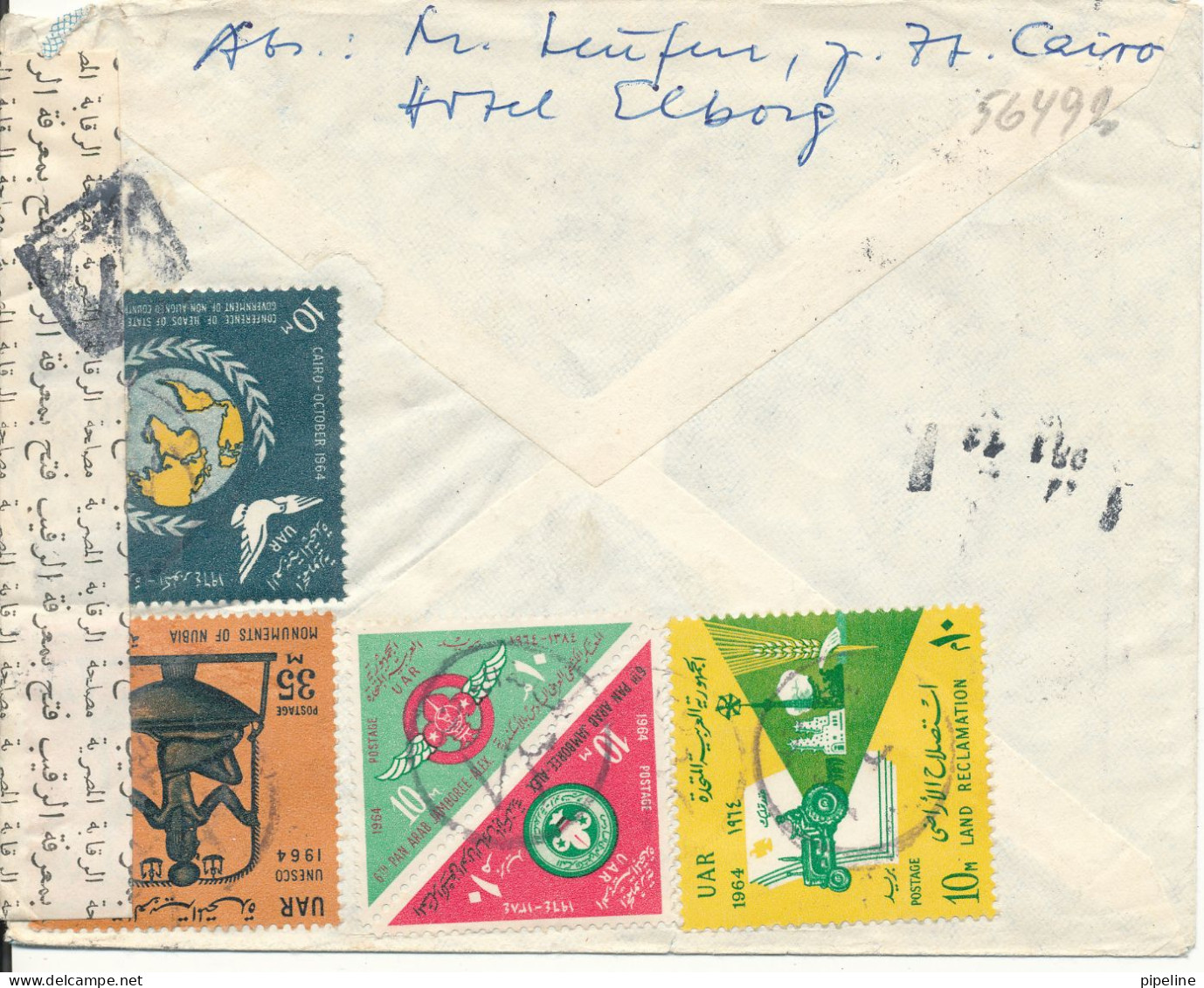 Egypt Censored Air Mail Cover Sent To Germany Cairo 25-11-1964 With A Lot Of Stamps On Front And Backside Of The Cover - Airmail