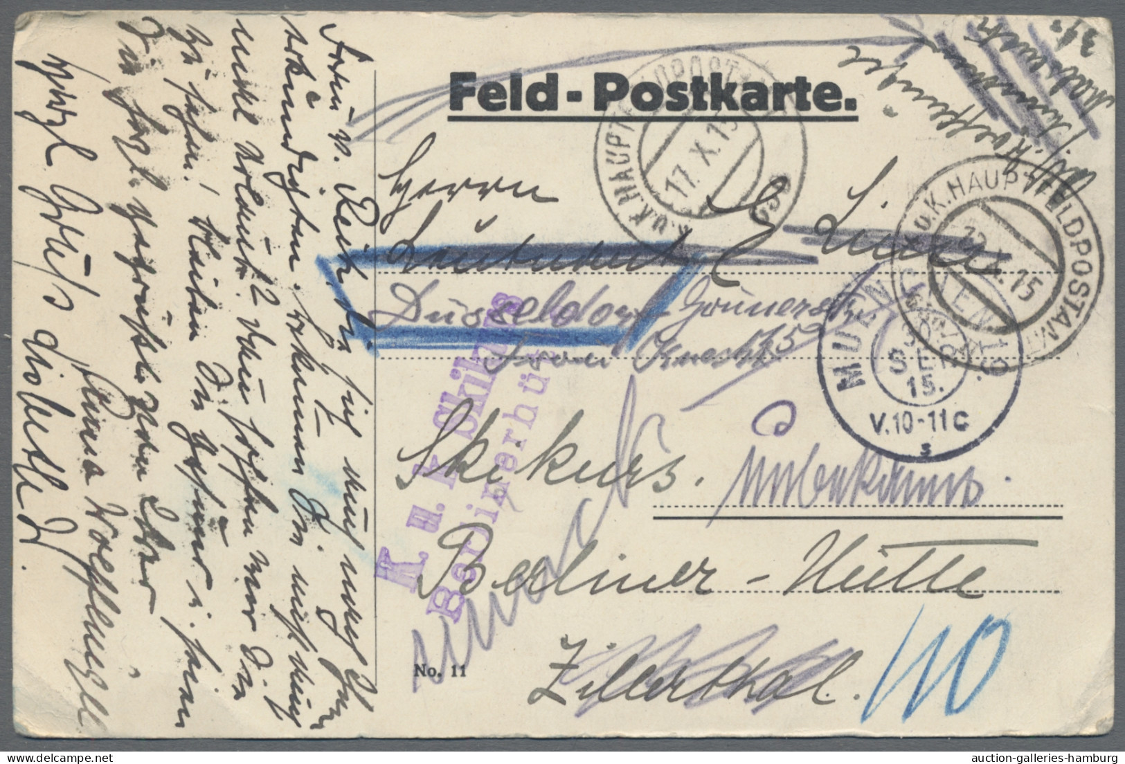 Feldpost 1. Weltkrieg: 1914-1918, Partie von etwa 450 Feldpostbelegen aus der Ko